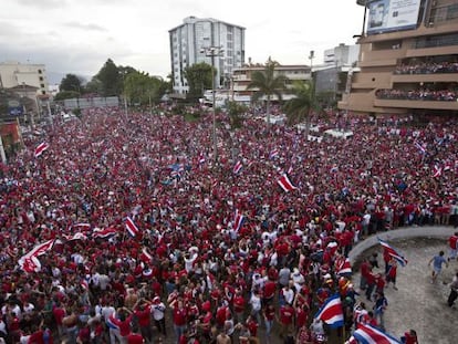 Costa Rica's fans celebrate in San José.