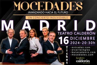 Cartel promocional del concierto de 'Mocedades' en el Teatro Calderón de Madrid.