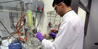 Técnicos de laboratório trabalham na empresa PharmaMar.