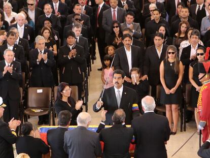 El vicepresidente de Venezuela Nicolás Maduro preside el funeral de Estado de Hugo Chávez en 2013.