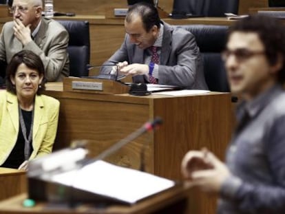 La presidenta del Gobierno de Navarra, Yolanda Barcina, durante un pleno del Parlamento auton&oacute;mico. 