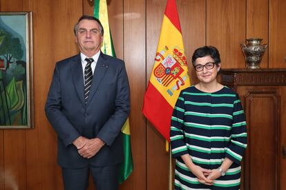 La ministra de Exteriores, Arancha González Laya, junto al presidente de Brasil, Jair Bolsonaro