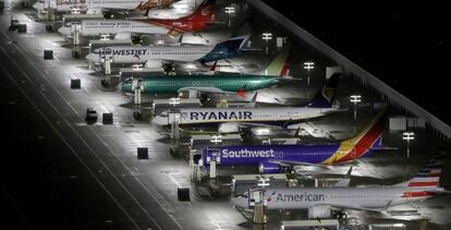 Aviones Boeing 737 MAX estacionados en las instalaciones de la compañía en Seattle, Estados Unidos.