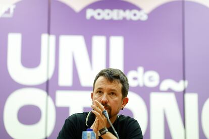 El exlíder de Podemos, Pablo Iglesias, este sábado en la Complutense.