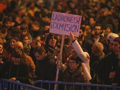 Manifestaci&oacute;n, el pasado jueves, frente a la sede nacional del PP, en Madrid. 