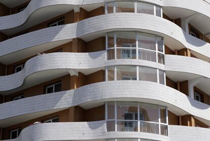 Fachada de uno de los edificios de la zona residencial Ryomyong.