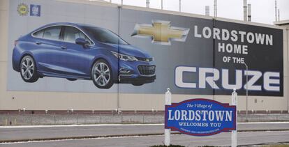 Cartel en la planta de General Motors de Lordstown, en el Estado estadounidense de Ohio.