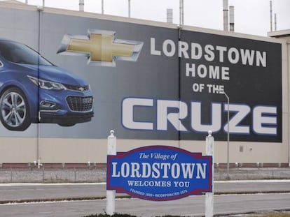 Cartel en la planta de General Motors de Lordstown, en el Estado estadounidense de Ohio. 