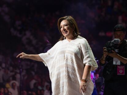 Xóchitl Gálvez, durante su cierre de campaña en la Arena Monterrey.