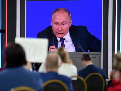 El presidente ruso, Vladímir Putin, el jueves durante una rueda de prensa