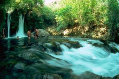 Cascata na reserva natural de Banyas, nas Colinas de Golã (Israel).