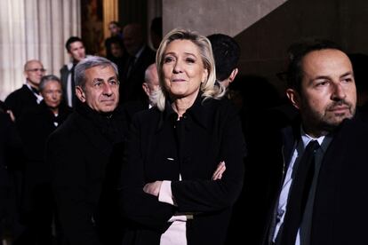 Marine Le Pen, durante el homenaje celebrado en París a los combatientes armenios de la Resistencia Missak y Mélinée Manouchian y varios de sus compañeros.