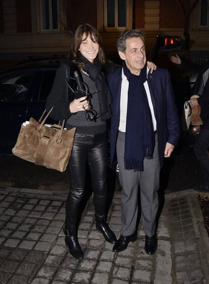 Carla Bruni y Nicolas Sarkozy, en enero de 2018 en Madrid.