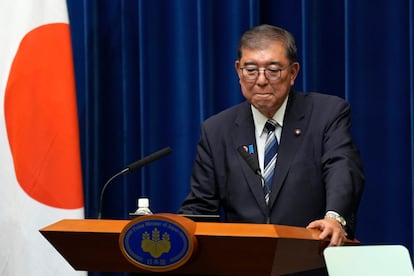 Shigeru Ishiba en la rueda de prensa en Tokio en la que ha anunciado su renuncia este domingo. 