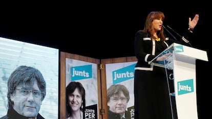 Laura Borràs, en el mitin de Junts en Igualada este sábado.