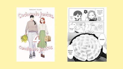 Portada e interior del vol. 4 de 'Cocinando juntas, comiendo juntas', de Sakaomi Yuzaki (Ediciones Tomodomo).