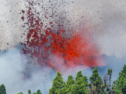 Lava and smoke are spewed into the air following the eruption in La Palma.
