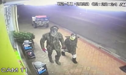 Imagen de una grabación de seguridad de Piopio en la que se ve a Tom Philips y su hija robando en una tienda.