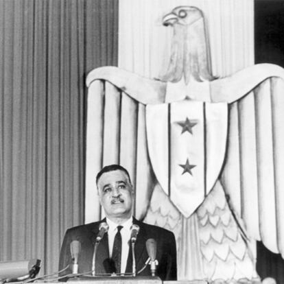 El presidente Gamal Abdel Nasser pronuncia un discurso en El Cairo en 1966.