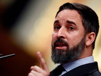 El líder de Vox, Santiago Abascal, en el pleno del Congreso de los Diputados en Madrid.