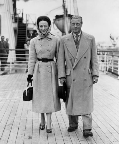 The Duke and Duchess of Windsor on the deck of the Queen Mary.