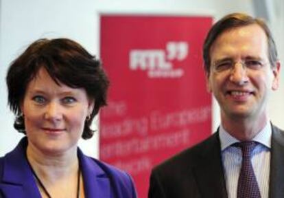 Los copresidentes del grupo RTL Media Group, Anke Schaeferkordt y Guillaume de Poscht, dan una rueda de prensa en Fráncfort (Alemania) hoy, antes de anunciar los resultados anuales de la compañía.