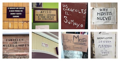 Los 'carteles auxiliares' son otras expresiones gráficas del patrimonio comercial y hostelero. Foto: Sevillatipo