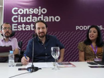 El líder de Podemos explica al consejo ciudadano estatal de su partido la negociación de los Presupuestos con el Gobierno