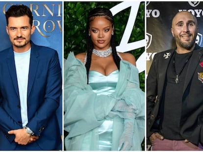 De izquierda a derecha: Orlando Bloom, Rihanna y Kiko Rivera.