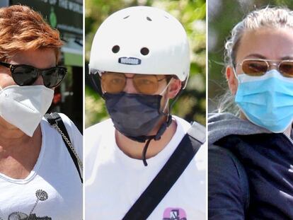 Terelu Campos, Joe Jonas y Scarlett Johansson, con sendas mascarillas.