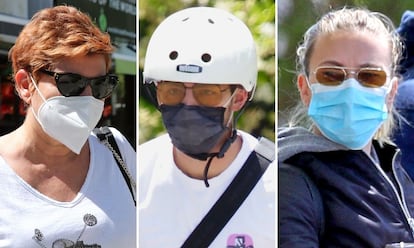 Terelu Campos, Joe Jonas y Scarlett Johansson, con sendas mascarillas.