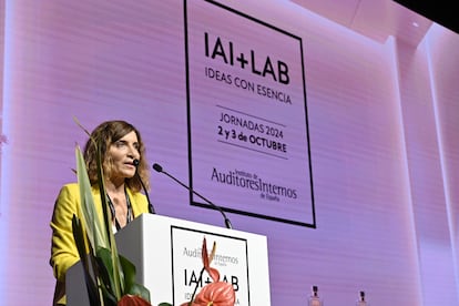 Sonsoles Rubio, presidenta del IAI, durante el discurso inaugural de las Jornadas de Auditoría Interna 2024.