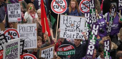 Manifestaci&oacute;n en Londres contra los recortes.