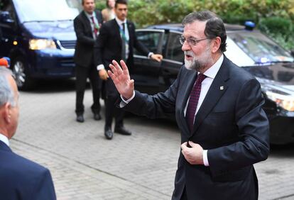 Prime Minister Mariano Rajoy arriving in Brussels today for an EU summit.