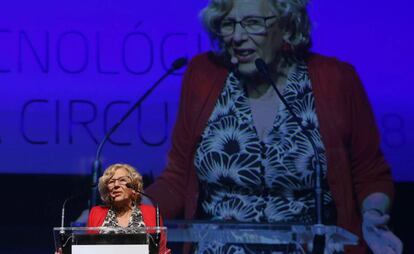 La alcaldesa de Madrid, Manuela Carmena, este viernes durante la Cumbre de Innovacion Tecnologica y Economia Circular.