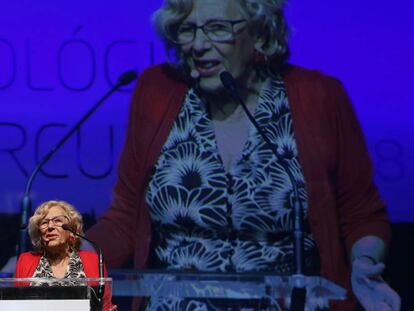 La alcaldesa de Madrid, Manuela Carmena, este viernes durante la Cumbre de Innovacion Tecnologica y Economia Circular.