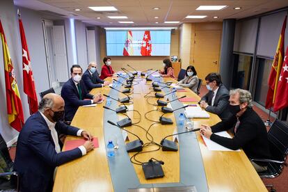 Reunión del Grupo Covid-19 el pasado martes en la sede de la Vicepresidencia de la Comunidad de Madrid.