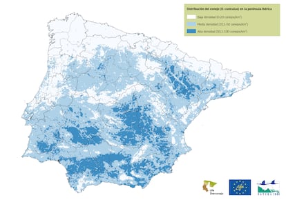 Mapa que muestra la abundancia del conejo.