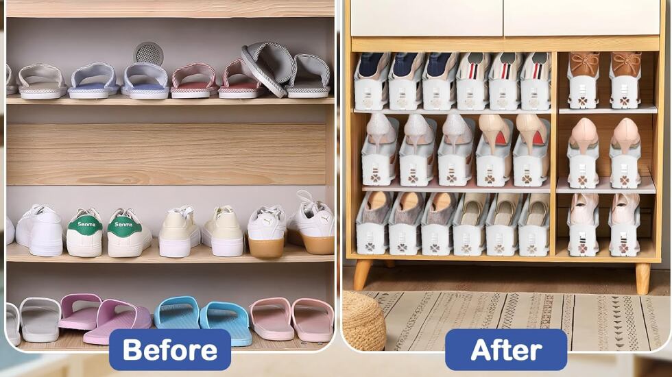 Encuentra el orden en tu zapatero con este juego de organizadores de color blanco.