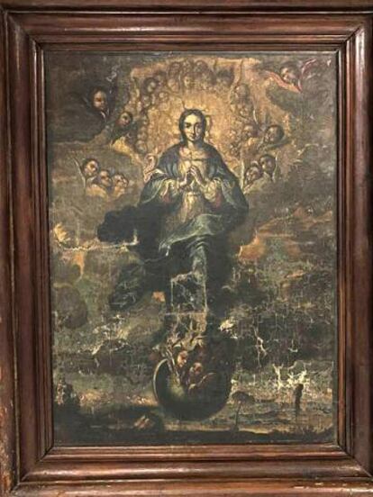 El cuadro de 'La inmaculada' que ha viajado este martes a Sijena.