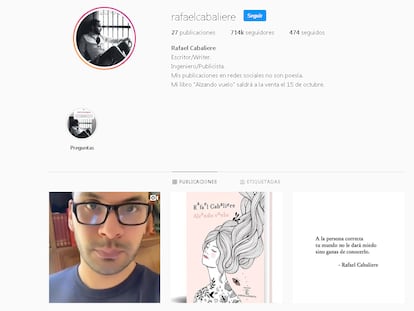 Perfil en redes de Rafael Cabaliere y portada de su libro, ganador del premio EspasaEsPoesía.