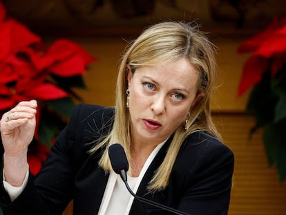 La primera ministra italiana, Giorgia Meloni, durante su conferencia de prensa de balance de final de año, el pasado 29 de diciembre, en Roma.