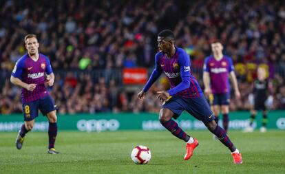 Dembélé, durante un partido del Barcelona.