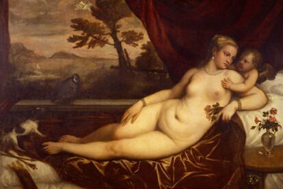 El lienzo de Tiziano <i>Venus y Cupido con un perro y una perdiz </i>(1550).