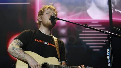 Ed Sheeran, en su concierto de anoche en Madrid.