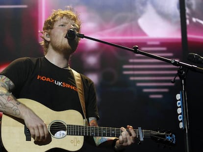 Ed Sheeran, en su concierto de anoche en Madrid.