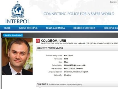 Ficha de Interpol con los datos de Yuri Kolobov.