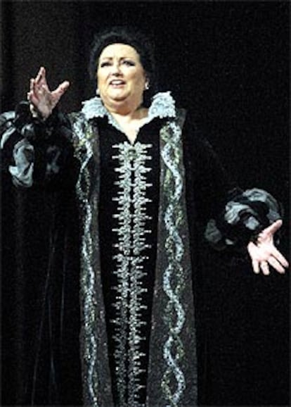 Caballé , durante el ensayo General de la ópera <i>Henry VIII</i> en el Liceo.