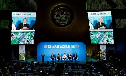 El primer ministro de Perú, Salvador Del Solar, participa en un panel durante la Cumbre del Clima en Nueva York. La ONU ha advertido que el planeta sufre ya un aumento de un grado centígrado y los planes de recorte de los Estados son insuficientes: llevarán a un incremento de más de tres grados a finales de siglo.