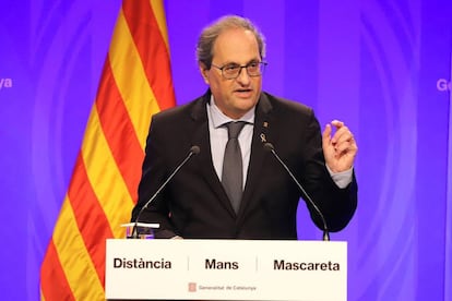 El president de la Generalitat, Quim Torra, aquest dijous en roda de premsa.